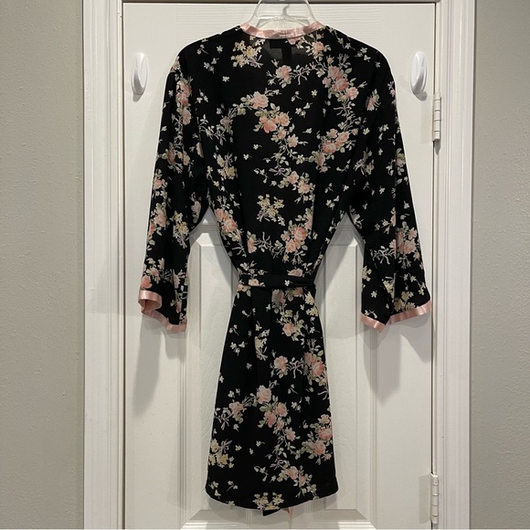 Oscar de la Renta Pink Label Black Floral Kimono Wrap Lace Robe Sleepwear S/M - Picture 2 of 9